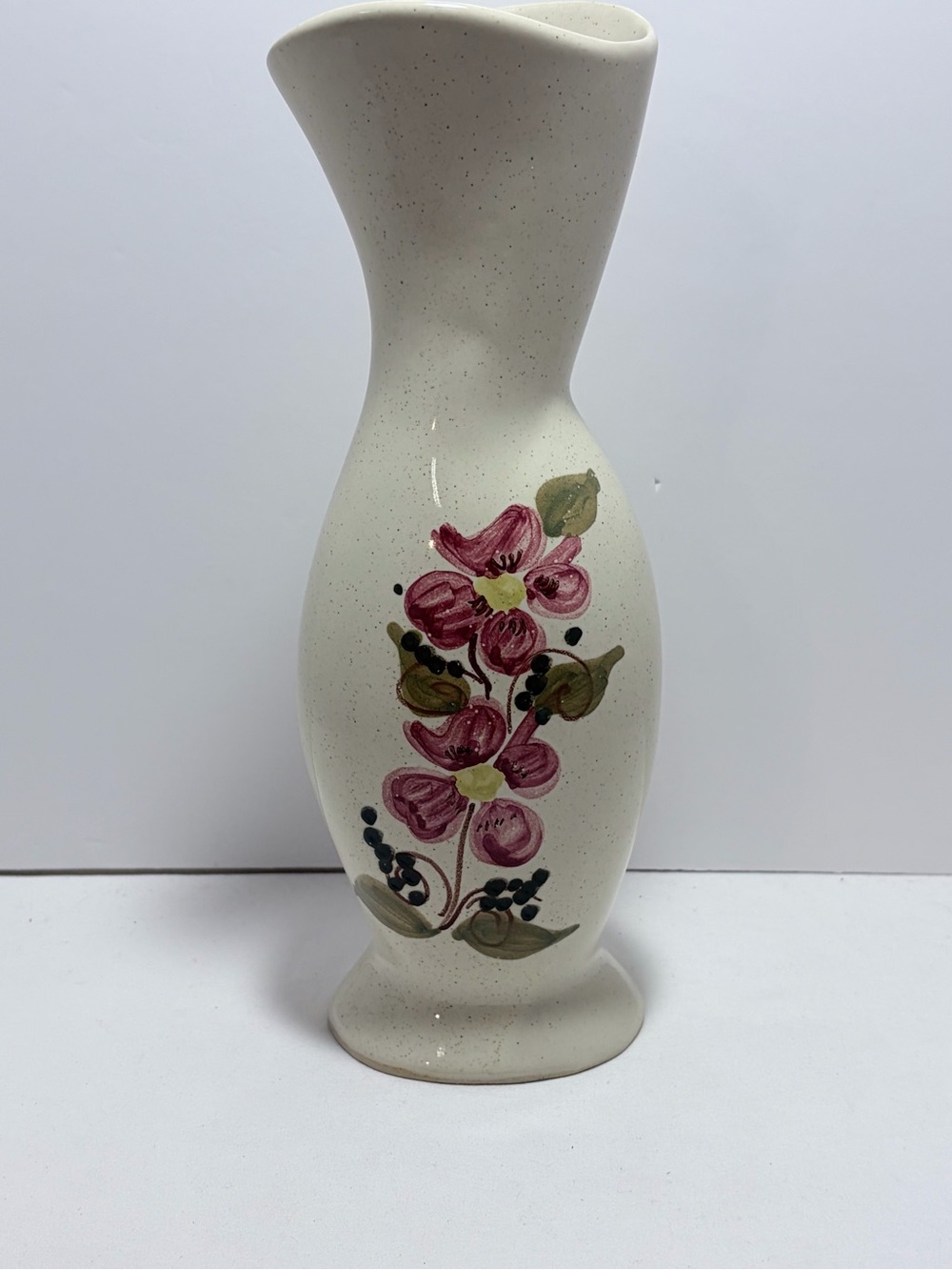 Hand Painted Cream Ceramic Vase with Pink Floral Motif